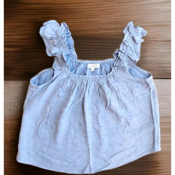 Heartloom Tops - Heartloom Women's Top Light Blue Ruffle Sleeve Cropped Loose Sz Small